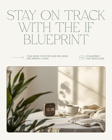 A small digital timer reading a fasting interval next to a warm cup of coffee on a linen tablecloth, a calm morning moment with the IF Blueprint